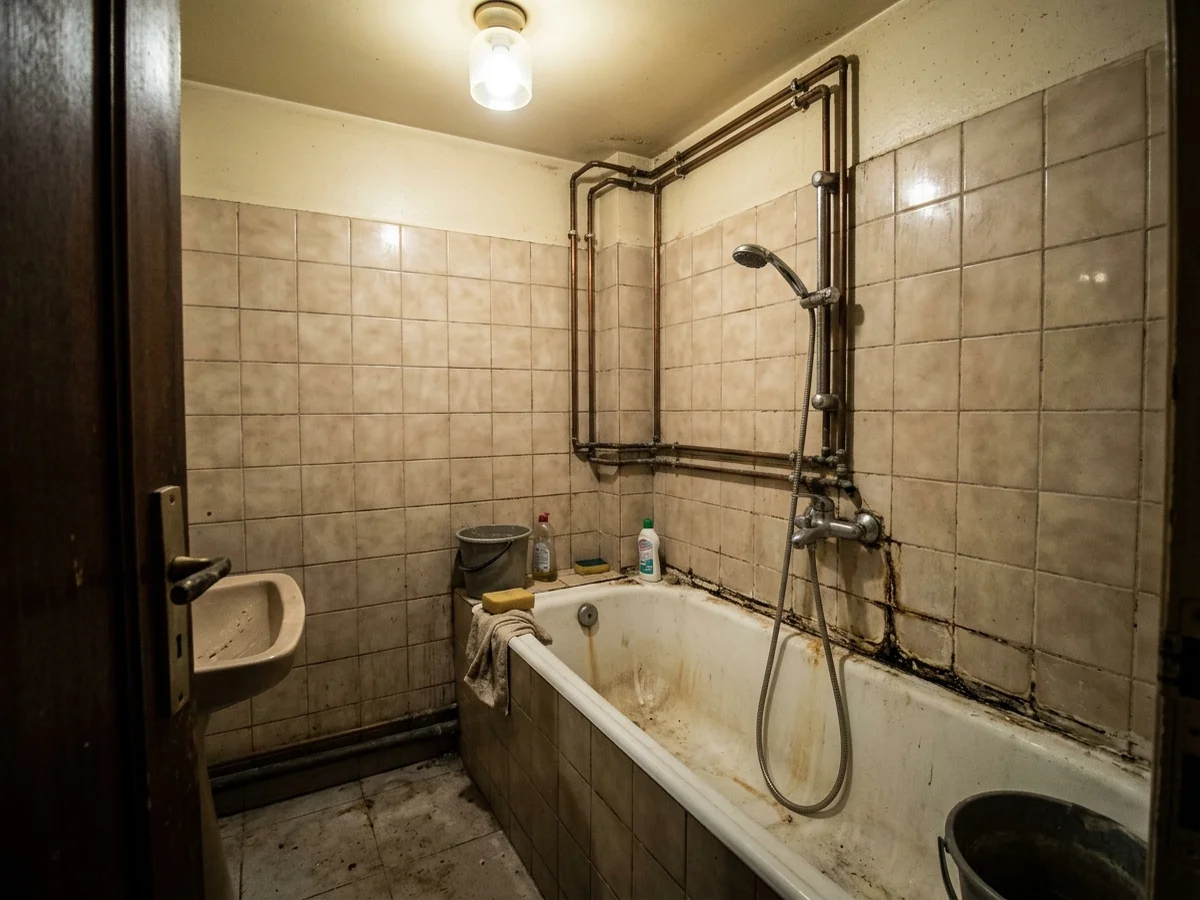 Salle de bain ancienne avec vieille baignoire avant rénovation à Vincennes.